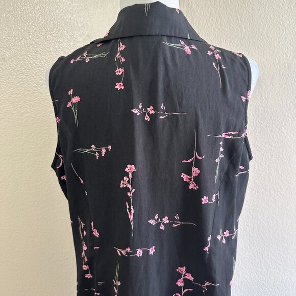 Studio I Petite Vtg 90s Black Floral Collared Midi Button down Dress - Picture 5 of 7